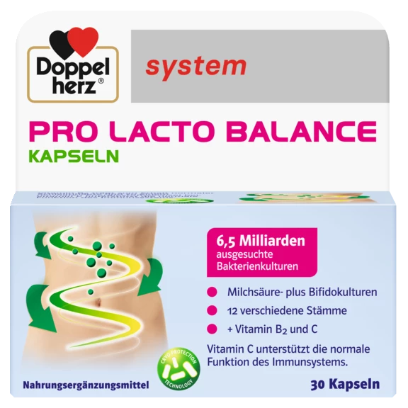 Abbildung der Produktverpackung Doppelherz system PRO LACTO BALANCE KAPSELN Frontansicht